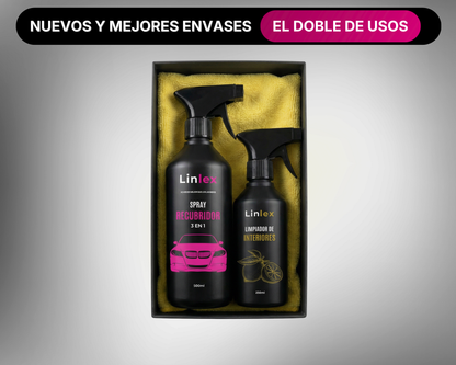Kit Platino: Spray Exterior Impermeabilidad & Brillo + Spray Limpia Interiores + Paño Microfibra